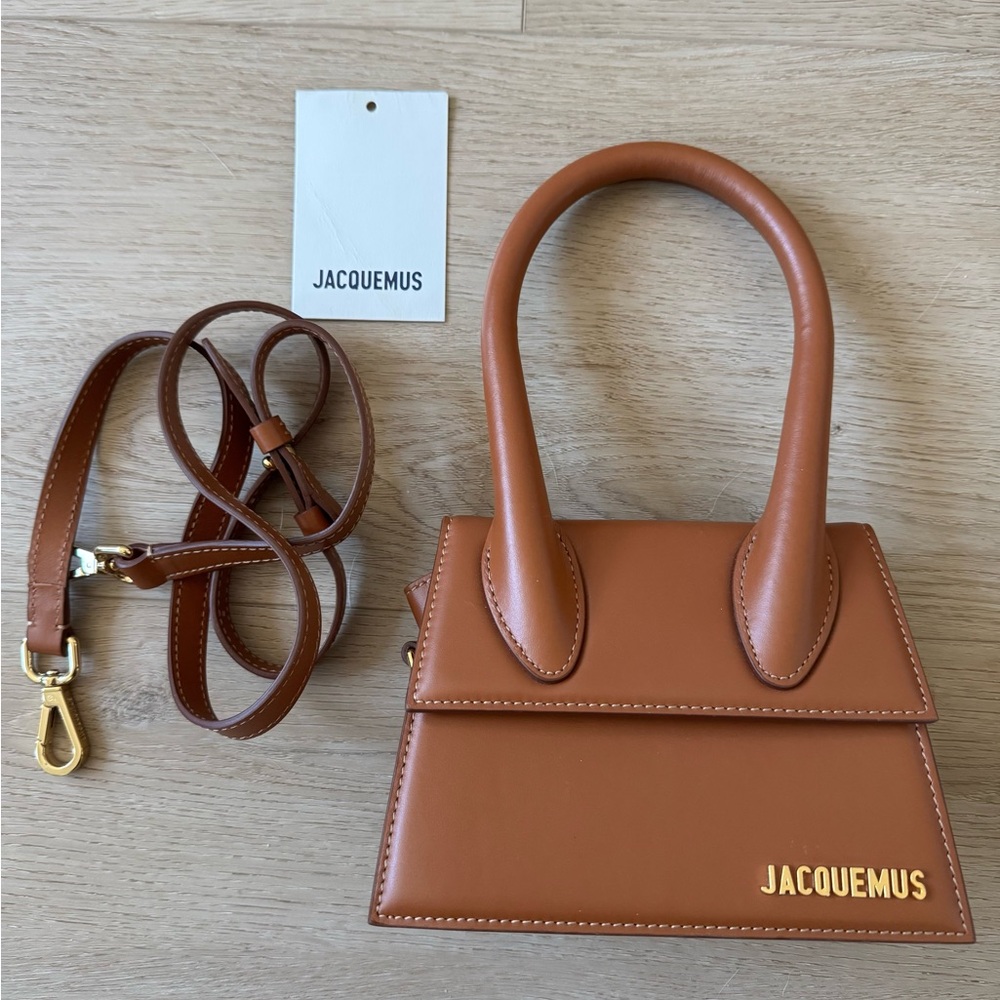 Authentic Jacquemus Light Brown Le Chiquito Moyen Leather Top Handle Bag